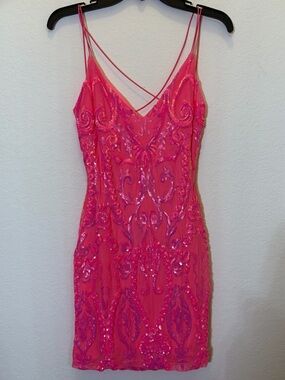 Windsor Sequined Spaghetti Strap Mini Dress - Hot Pink